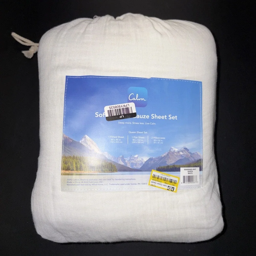 Calm White Soft Cotton Gauze Sheet Set Size Queen 20736